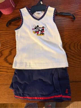 Disney White Tank Top with Navy Skirt Set featuring Mickey & Minnie